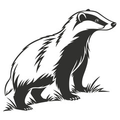 Stylized Badger Illustration Striking Black and White Design Detailed Fur Texture and Grass Elements Nature Inspired Art © Bablu