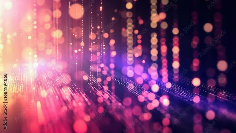 Poster glowing particles flowing down creating a futuristic background