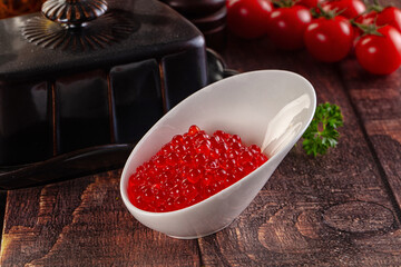 Salmon red caviar in the bowl