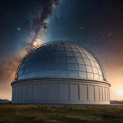 Obraz premium A modern astronomical observatory, nestled under a starry night sky, is designed for astronomical observation.