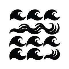 Collection of Black and White Wave Icons:  Ocean, Water, and Sea Graphic Design Elements