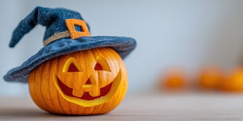 Smiling Jack O'Lantern Pumpkin in Witch's Hat