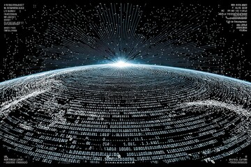 Digital Planet Depicting Futuristic Technology and Binary Data Encircling the Globe