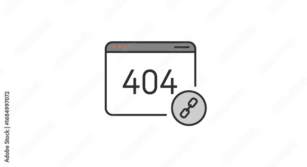 Poster illustration of a browser window displaying a error code with a broken link icon on a white backgrou