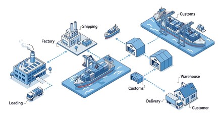 Global Supply Chain Illustration: Factory to Customer Logistics Network