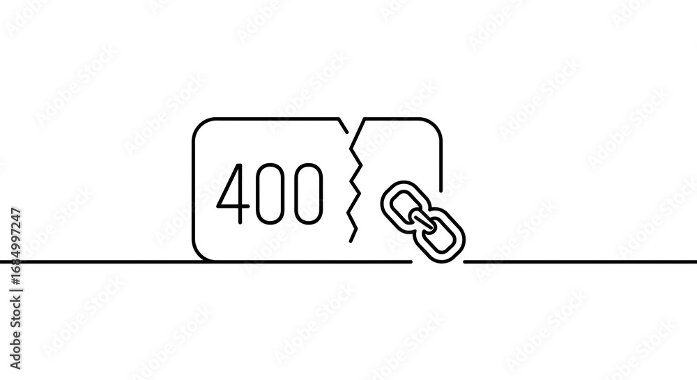 Poster a simple line drawing illustration of a broken link icon with the number four hundred on a white bac
