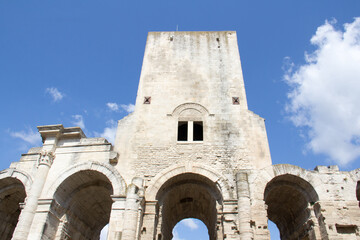 View of the exterior of the Roman Amphitheater in Arles, Provence-Alpes-C&ocirc;te d'Azur, France  