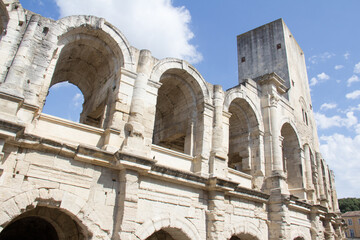 View of the exterior of the Roman Amphitheater in Arles, Provence-Alpes-C&ocirc;te d'Azur, France  