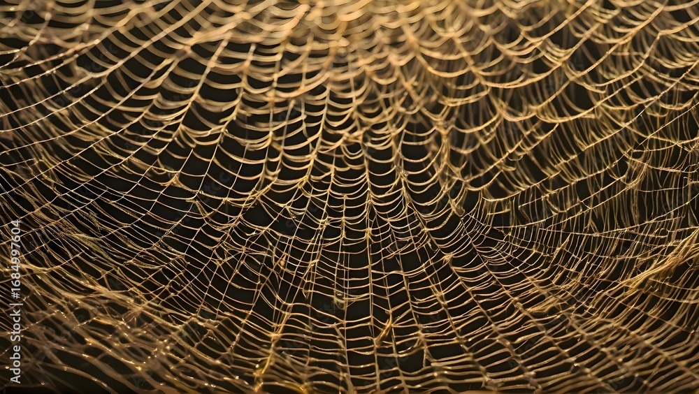 Wall mural spider web in the middle of a dark room with delicate strands creating a mysterious natural pattern 