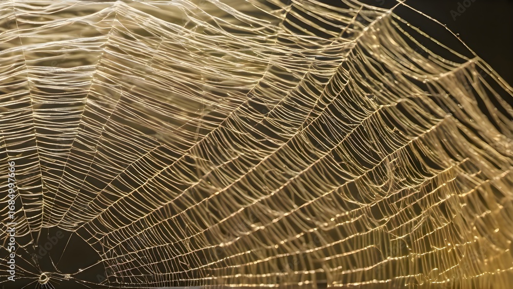 Wall mural spider web stretched across a dark interior room with delicate strands creating a natural fragile pa