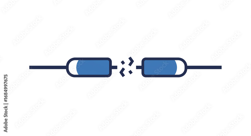 Aufkleber a blue broken line with two rectangular shapes on each side against a white background design vector