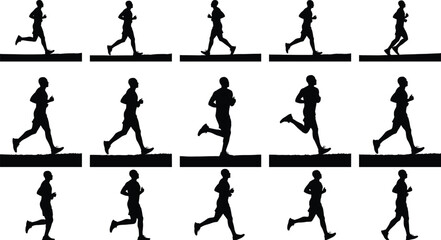Running silhouette man, jogging exercise, fitness training, healthy lifestyle, outdoor workout, sports activity, marathon runner, cardio fitness, active movement