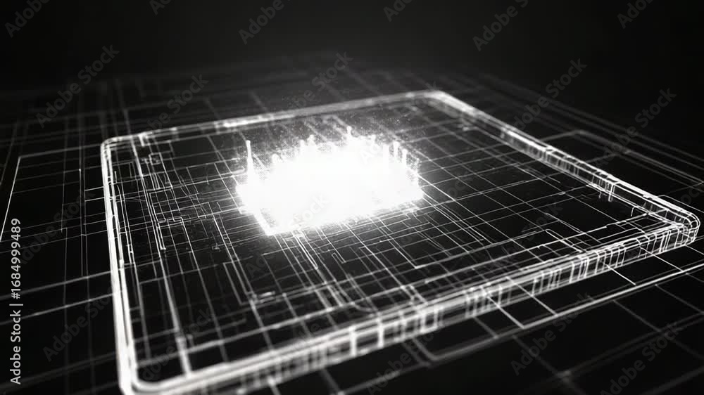 Poster quantum computing processor emitting light on circuit board
