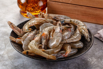 Raw fresh tiger prawn in the bowl