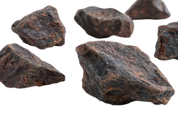 Dark Brown and Grey Speckled Rocks on Transparent Background