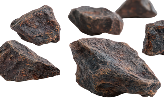 Dark Brown and Grey Speckled Rocks on Transparent Background