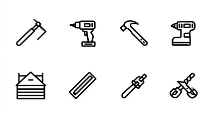 Obraz premium Collection of outline construction tools.