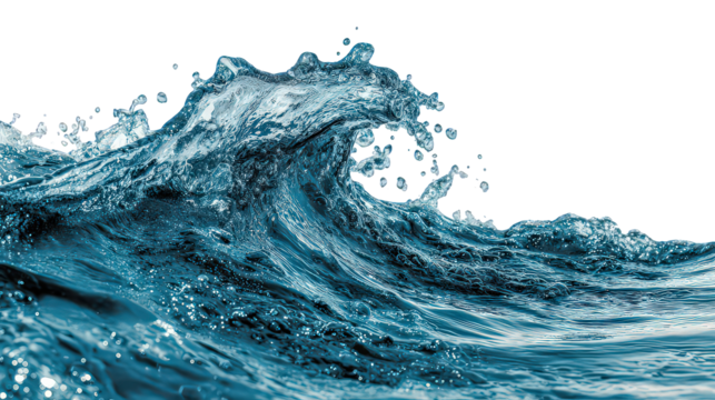 Dynamic Blue Water Wave Splash on Transparent Background