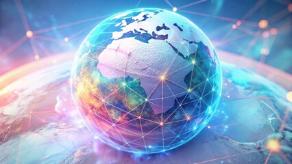 A futuristic digital globe with a web of interconnected lines and glowing nodes, suitable for websites and blogs about technology, global communication, or networking.

