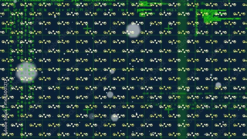 Aufkleber animation of computer code over black background with molecules texture