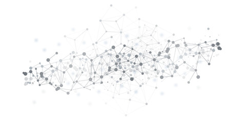 Abstract Black and White Modern Cloud Computing and Global Digital Network Connections, IT or Technology Concept, Polygonal Grid, Wire Frame Isolated on White - Illustration in Editable Vector Format