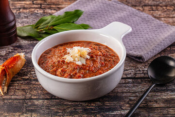 Tomato gazpacho soup with crab