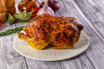 Hot tasty grilled whole chicken