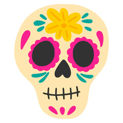 Colorful calavera skull celebrating dia de los muertos festivities