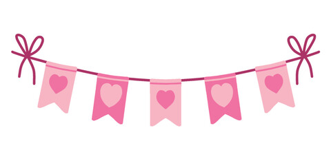Hand drawn valentine's day festive garland of flags with hearts. Perfect for poster, valentines day greeting card. vector illustration © Wahib