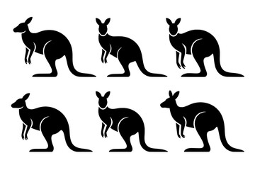 Obraz premium Six Silhouettes of Kangaroos in a 2x3 Grid: Black Animal Icons on White Background