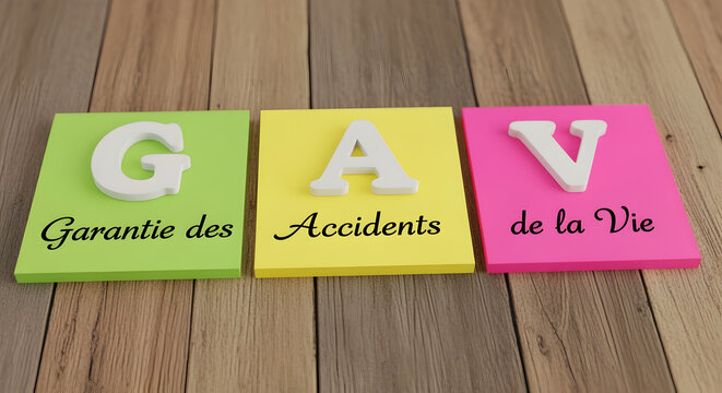 Three Colorful Post It Notes Spelling Gav on Wood Planks Surface