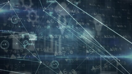 Animation of data processing on blue background - Powered by Adobe