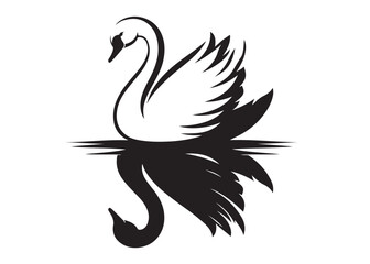 swan logo silhouette vector, swan vector illustration silhouette, swimming swan logo silhouette, goose bird silhouette vector, animal wildlife swan logo silhouette vector on white background 