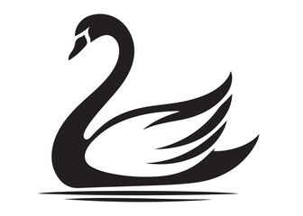 swan logo silhouette vector, swan vector illustration silhouette, swimming swan logo silhouette, goose bird silhouette vector, animal wildlife swan logo silhouette vector on white background 