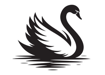 swan logo silhouette vector, swan vector illustration silhouette, swimming swan logo silhouette, goose bird silhouette vector, animal wildlife swan logo silhouette vector on white background 