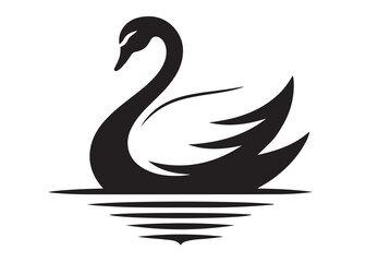 swan logo silhouette vector, swan vector illustration silhouette, swimming swan logo silhouette, goose bird silhouette vector, animal wildlife swan logo silhouette vector on white background 