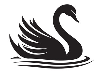 swan logo silhouette vector, swan vector illustration silhouette, swimming swan logo silhouette, goose bird silhouette vector, animal wildlife swan logo silhouette vector on white background 