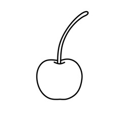 Outline drawing of a cherry fruit with stem, simple black line vector isolated on white. Perfect for coloring book, food illustration, or minimal fruit design