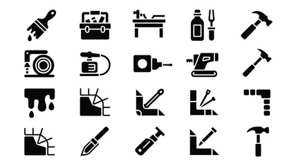 Tool & Hardware Icon Set – Black Silhouette Symbols for DIY, Construction, and Workshop Equipment