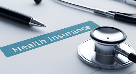 Medical Health Insurance Paperwork with Stethoscope and Pen Arrangement on Table
