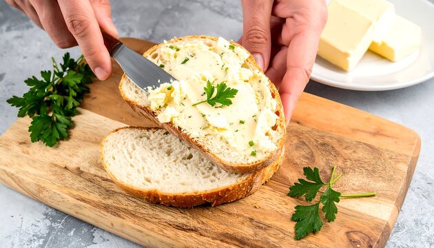 Spreading butter on bread/kitchen