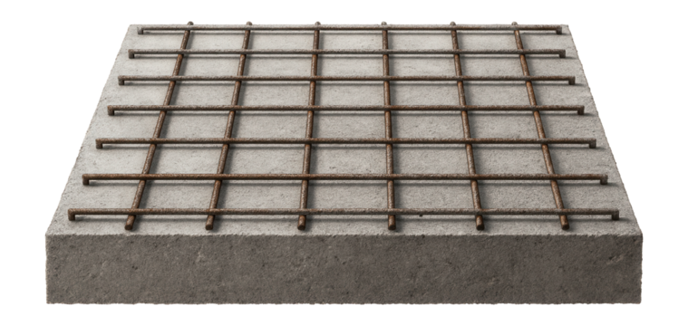 Large concrete slab with rebar grid