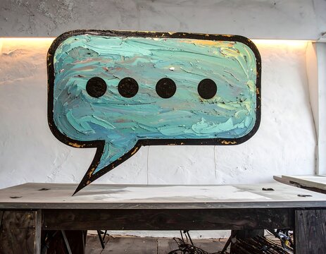 Large painted speech bubble on a table