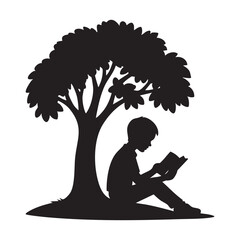 Silhouette of a tree vector with sitting a boy.