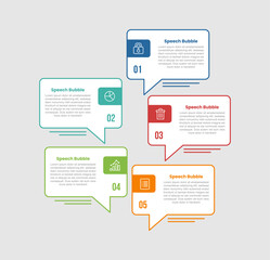 speech bubble shape infographic diagram with round rectangle box on vertical direction with opposite direction with 5 step for slide presentation