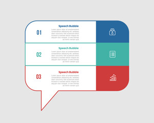 speech bubble shape infographic diagram with big box unite with stacked list vertical with 3 step for slide presentation