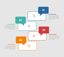 speech bubble shape infographic diagram with round rectangle box on vertical direction opposite position with 4 step for slide presentation