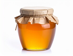 Honey in jar with white background.