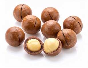 Macadamia nut with white background.
