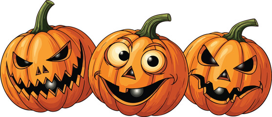 Carved Pumpkins with Different Halloween Expressions